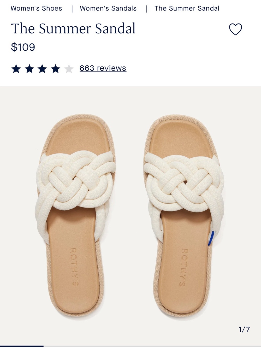 Rothy's The Summer Sandal — Cream Women’s Slide